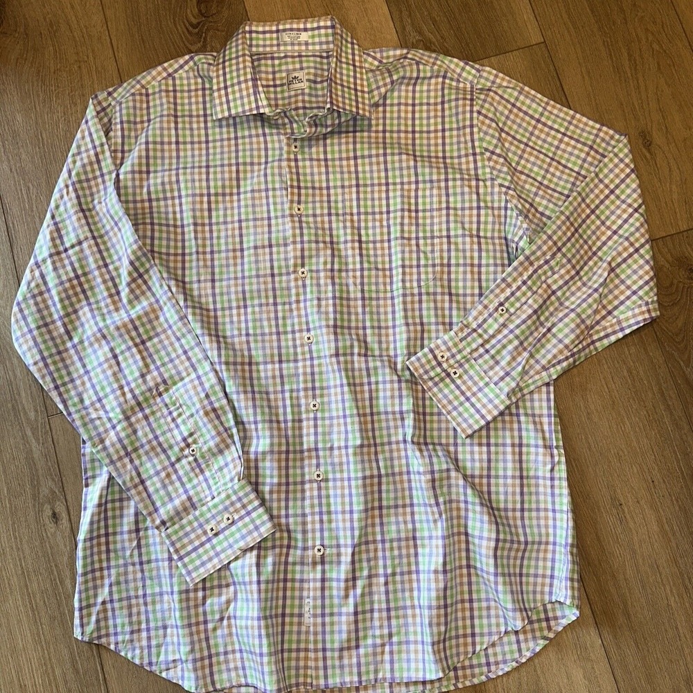 Peter Millar Mens Shirt Size XL‎ Pastel Plaid Button Up Shirt Preowned